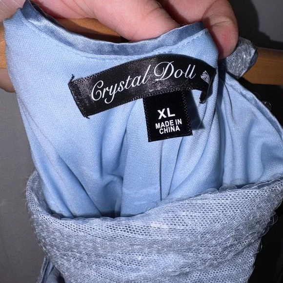 Crystal Doll Light Blue Sequin Mesh V-Neck Tie Back Cocktail Dress XL NWOT - Picture 8 of 9